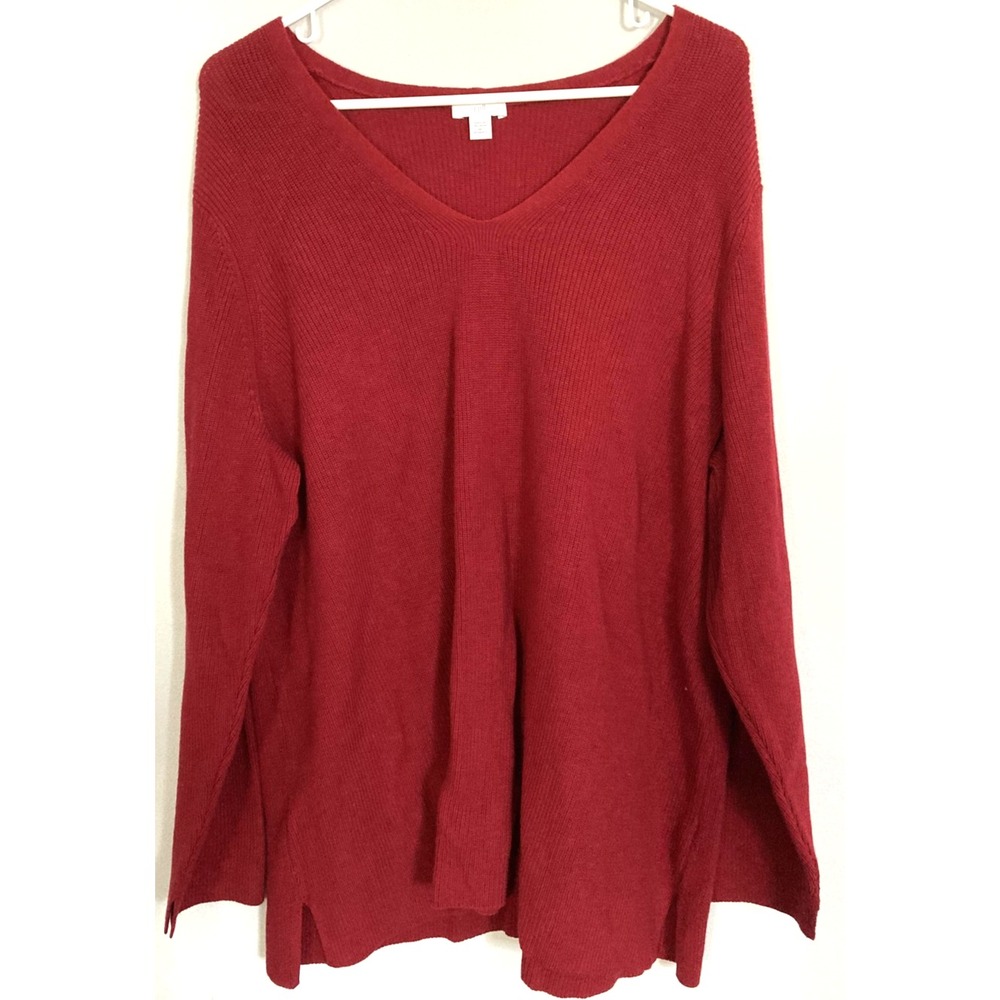 J Jill Sweater Womens 2X Red Cotton Nylon Rayon V Neck Long Sleeve Knit Pullover